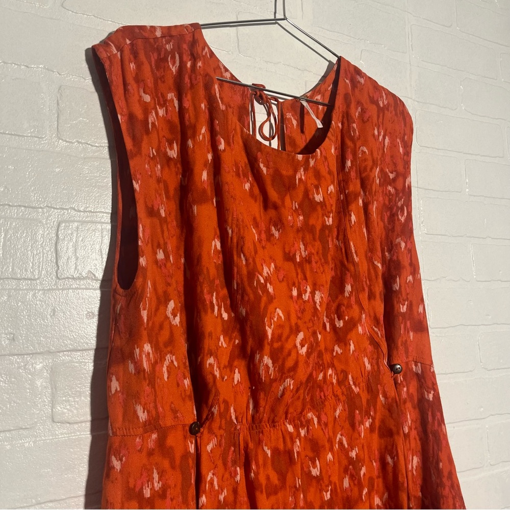 Free People Dress Womens Fake Love Printed Mini Dress Vibrant Orange Ties Large - Picture 3 of 7